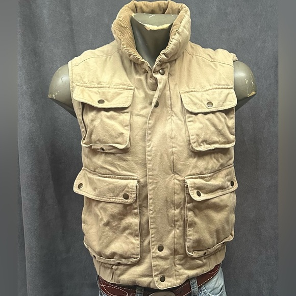Vintage oshkosh cargo work vest khaki Sz medium mens - Picture 1 of 7